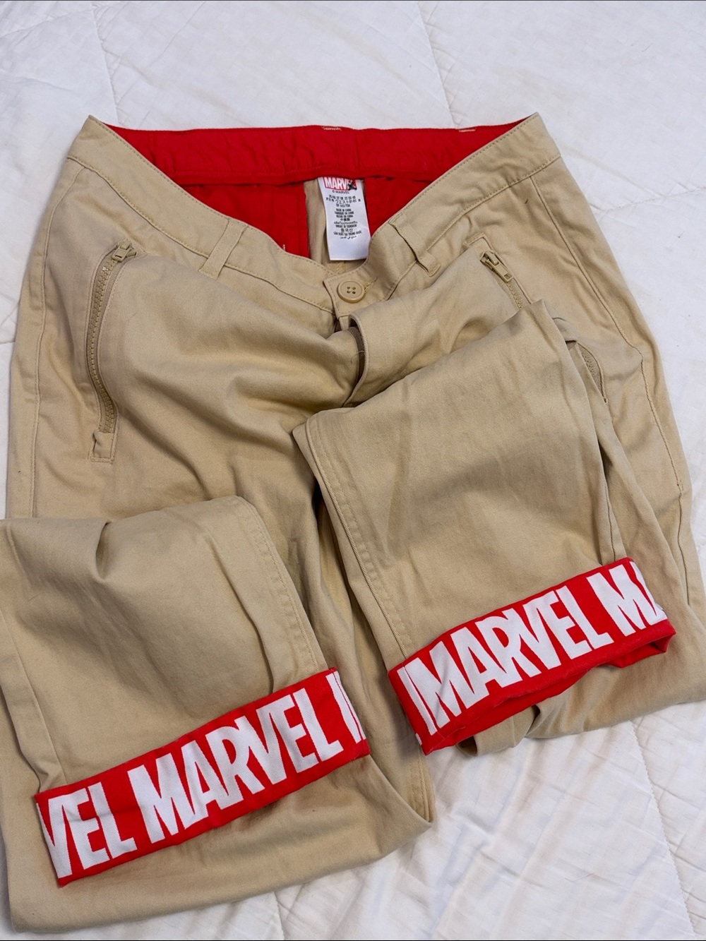 Marvel Tan Chinos with Red Branded Cuffs-Size 32